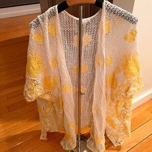 Miguelina Cream and Yellow Crochet beach cover up size small